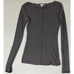 Free People Gray Grey Ribbed Crewneck Long Sleeve Shirt Top Blouse Tee Size XS 🩶